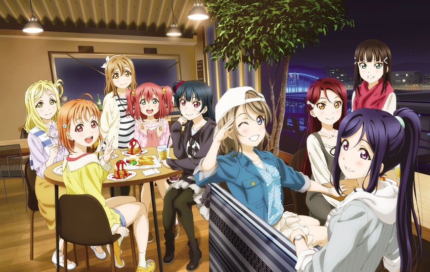 watanabe you, tsushima yoshiko, sakurauchi riko, takami chika, matsuura kanan, and 4 more (love live! and 1 more)