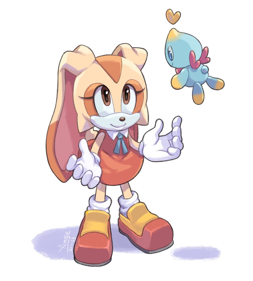 cream the rabbit, neutral chao, and cheese (sonic) drawn by angiethecat