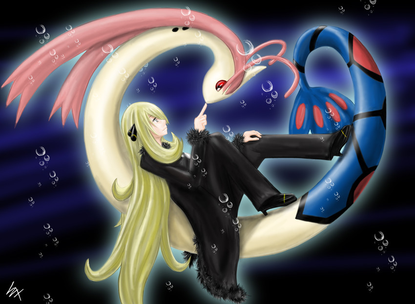 cynthia and milotic (pokemon and 1 more) drawn by nonki_(7mo7ki83)
