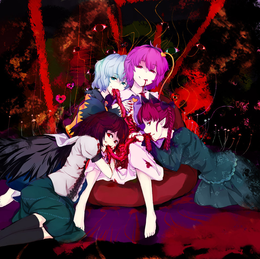 komeiji koishi, komeiji satori, kaenbyou rin, and reiuji utsuho (touhou) drawn by bee_(deadflow)