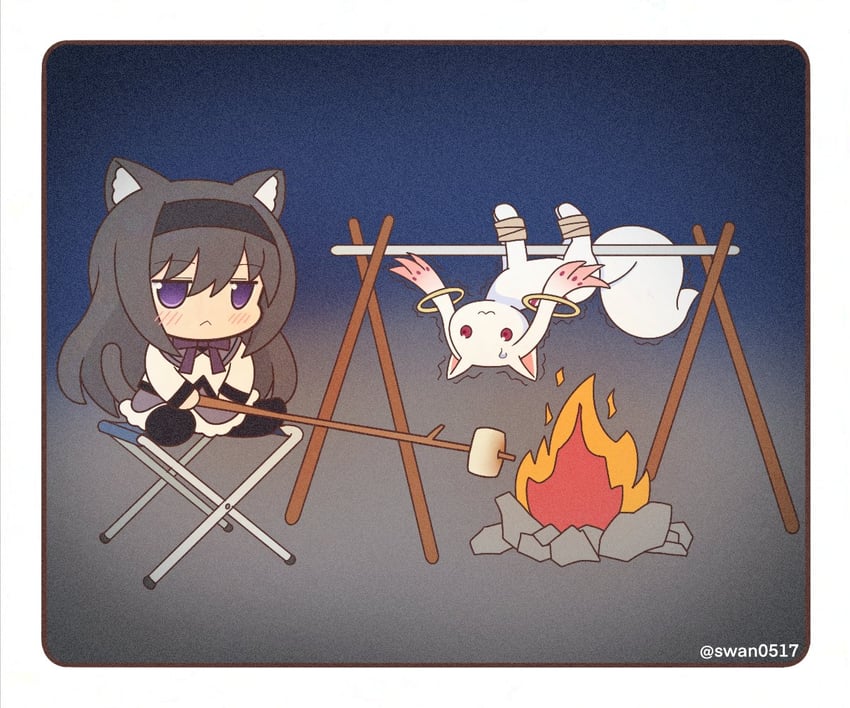akemi homura and kyubey (mahou shoujo madoka magica) drawn by yuno385