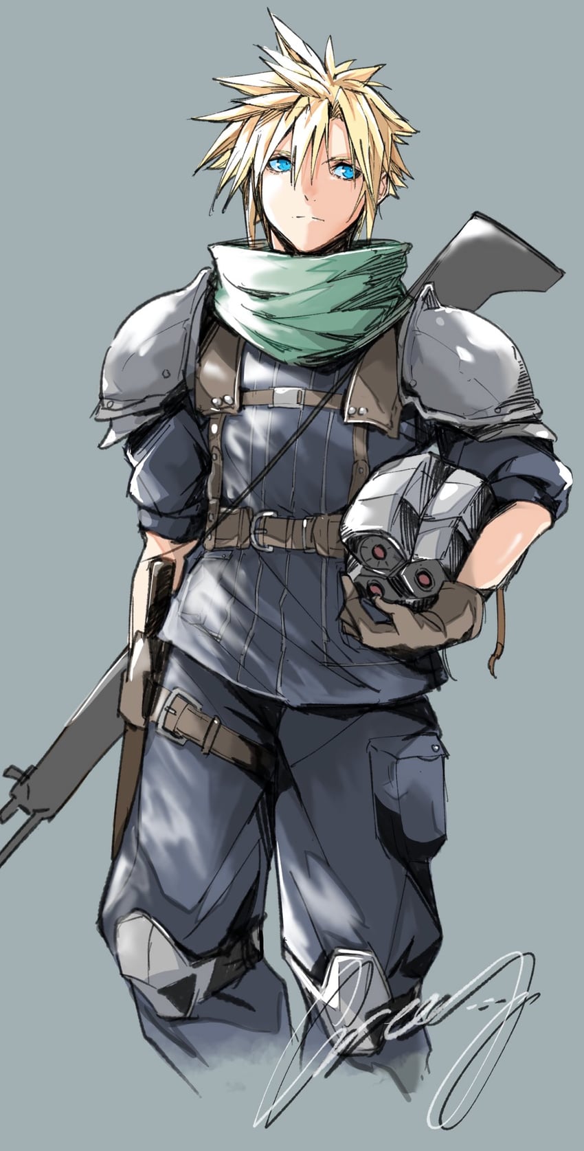 cloud strife (final fantasy and 2 more) drawn by crazy02oekaki