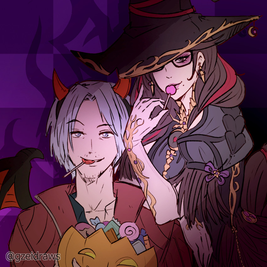 dante and bayonetta (devil may cry and 3 more) drawn by gzei