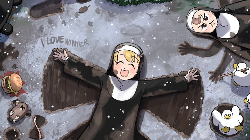 clumsy nun and froggy nun (little nuns) drawn by diva_(hyxpk)
