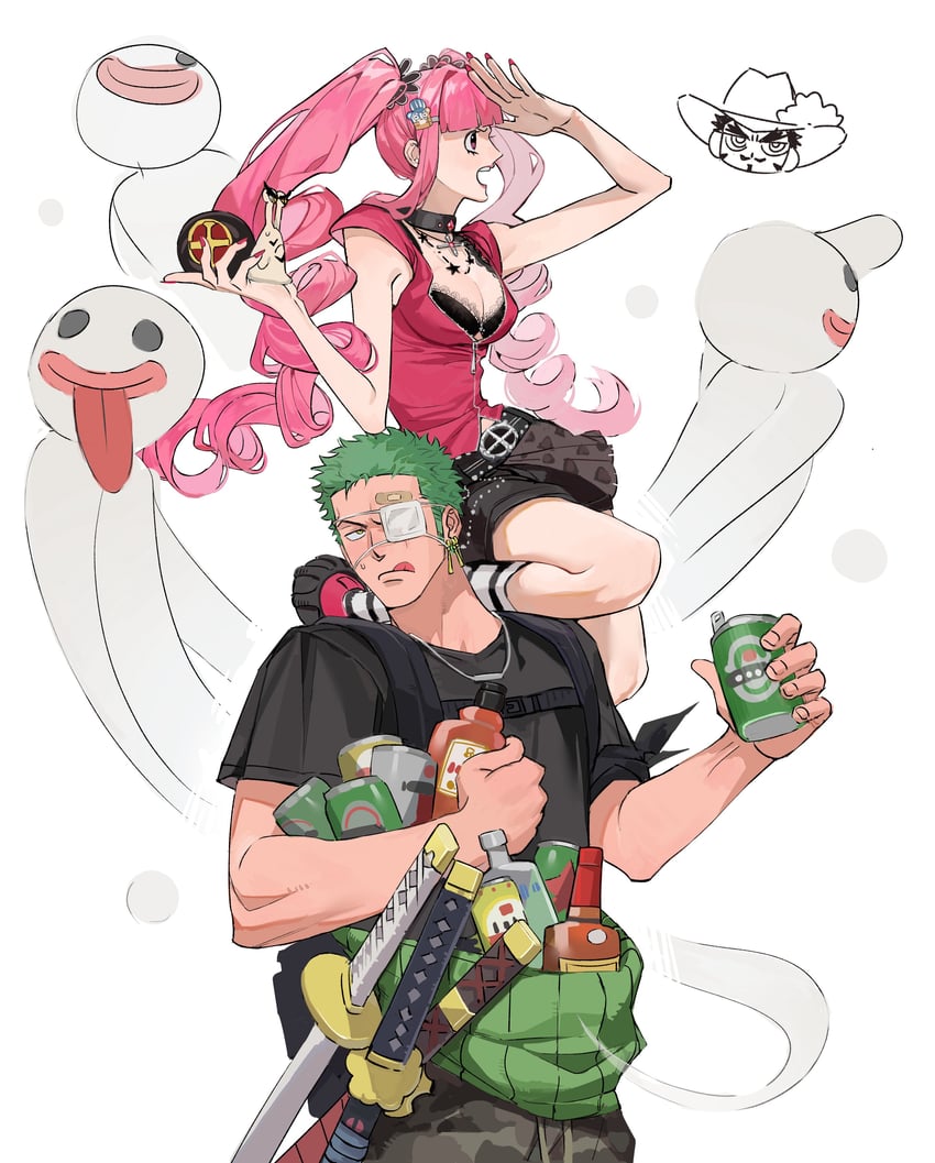 roronoa zoro, perona, dracule mihawk, and den den mushi (one piece) drawn by sweetdou3