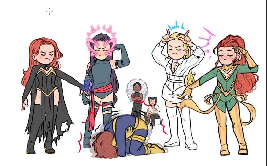 wolverine, psylocke, emma frost, storm, cyclops, and 3 more (marvel and 1 more) drawn by padawan_carol
