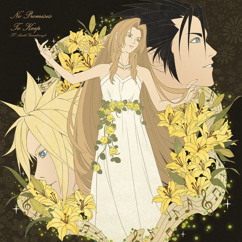 cloud strife, aerith gainsborough, and zack fair (final fantasy and 3 more) drawn by 8er8er1s
