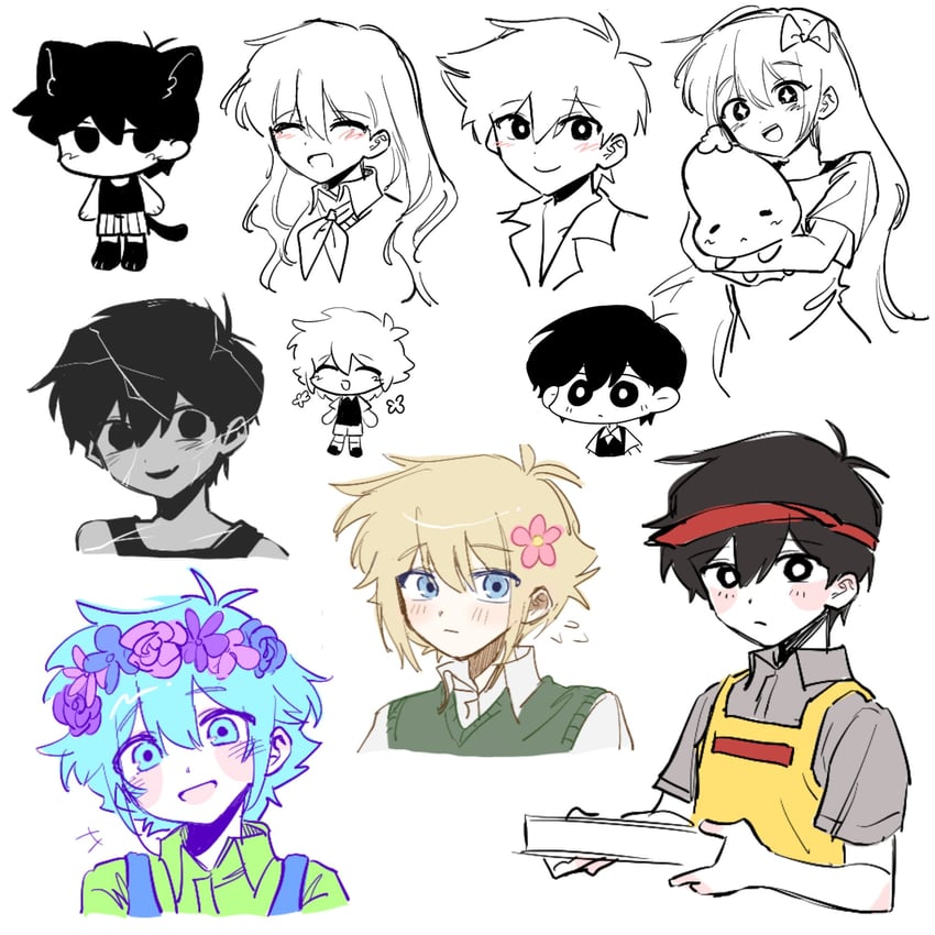 sunny, basil, omori, aubrey, mari, and 3 more (omori) drawn by iomor_snuuy
