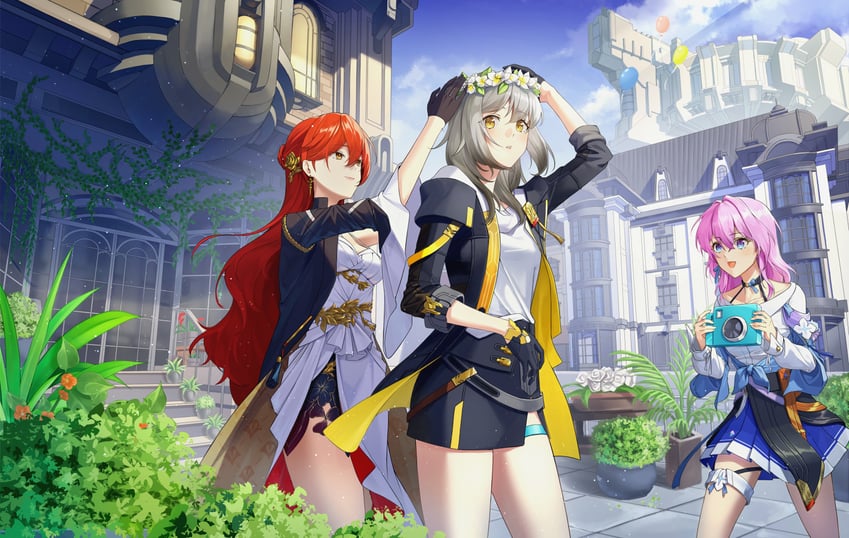 trailblazer, stelle, march 7th, and himeko (honkai and 1 more) drawn by moon_(restire)