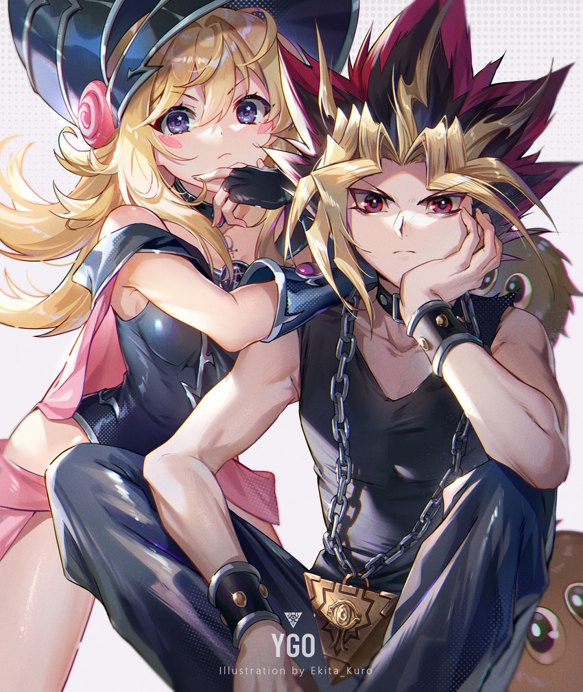 yami yugi, kuriboh, and magi magi magician gal (yu-gi-oh! and 1 more) drawn by ekita_kuro