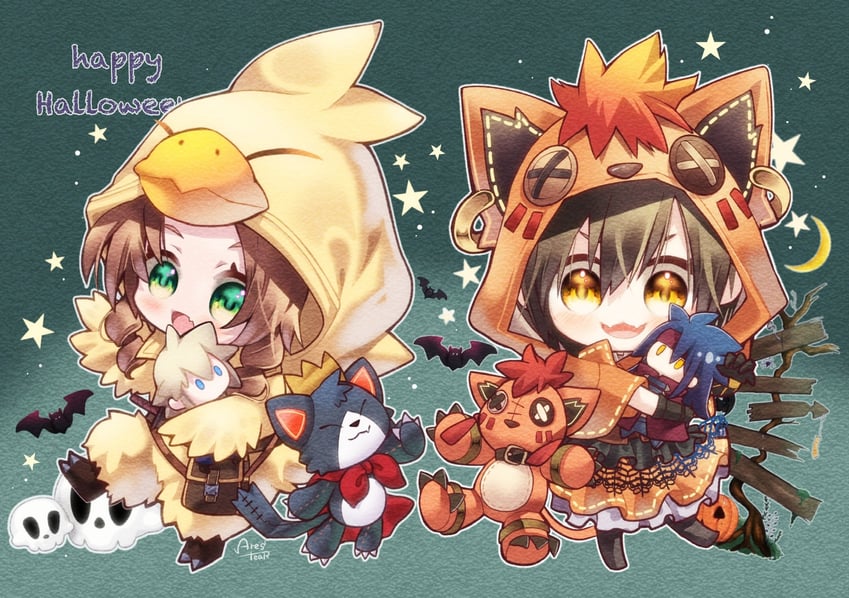 cloud strife, aerith gainsborough, yuffie kisaragi, vincent valentine, red xiii, and 1 more (final fantasy and 2 more) drawn by arestear0701