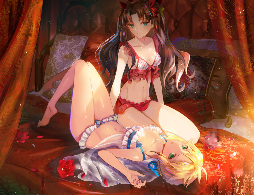 artoria pendragon, saber, and tohsaka rin (fate and 1 more) drawn by weed_(astarone)
