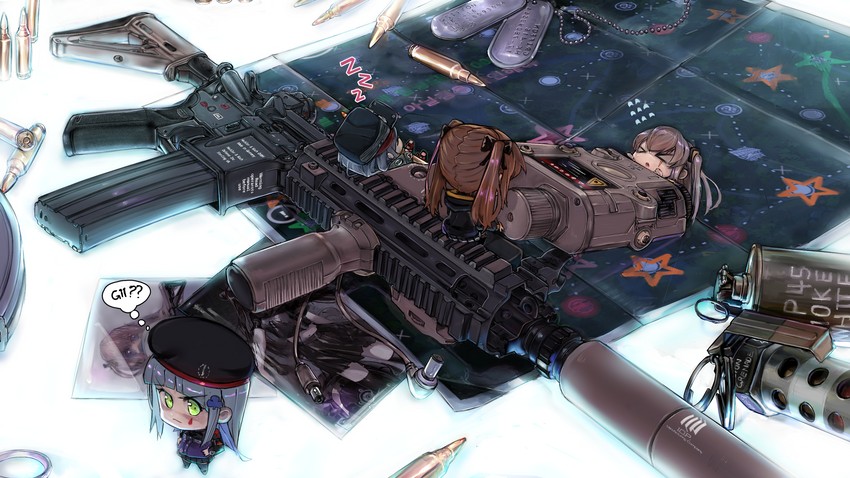hk416, ump45, ump9, g11, st ar-15, and 1 more (girls' frontline) drawn by peagunz