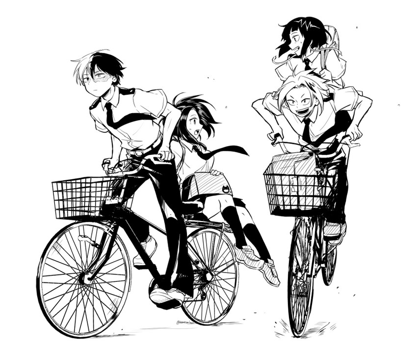 todoroki shoto, yaoyorozu momo, jiro kyoka, and kaminari denki (boku no hero academia) drawn by karasumi_(aiseec)