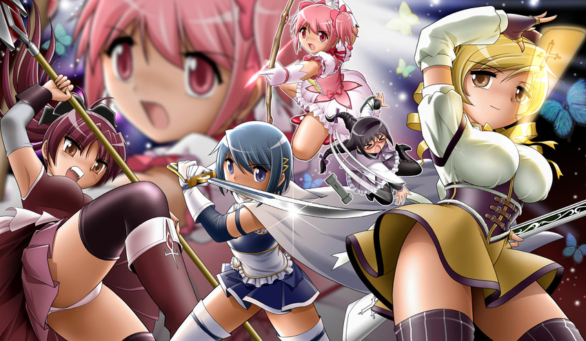 akemi homura, kaname madoka, miki sayaka, sakura kyoko, and tomoe mami (mahou shoujo madoka magica) drawn by shingyouji_tatsuya