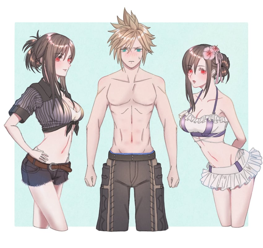 tifa lockhart and cloud strife (final fantasy and 3 more) drawn by seruka10