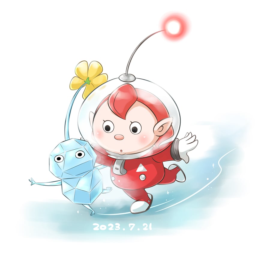 rescue officer and ice pikmin (pikmin and 1 more) drawn by aogaeru_(pixiv46613656)