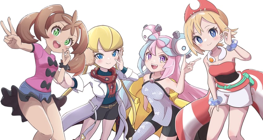 iono, irida, shauna, and elesa (pokemon and 4 more) drawn by rono_(lethys)