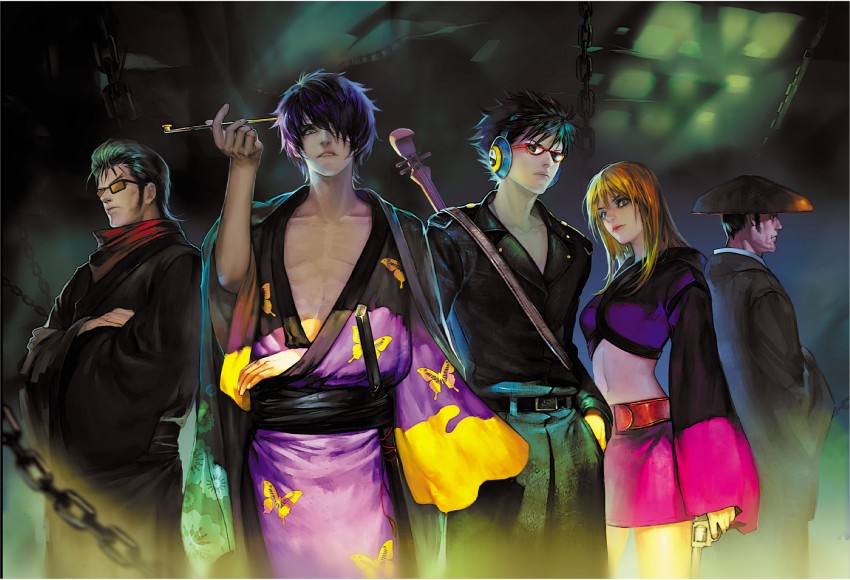 takasugi shinsuke, kijima matako, kawakami bansai, takechi henpeita, and okada nizou (gintama) drawn by elna