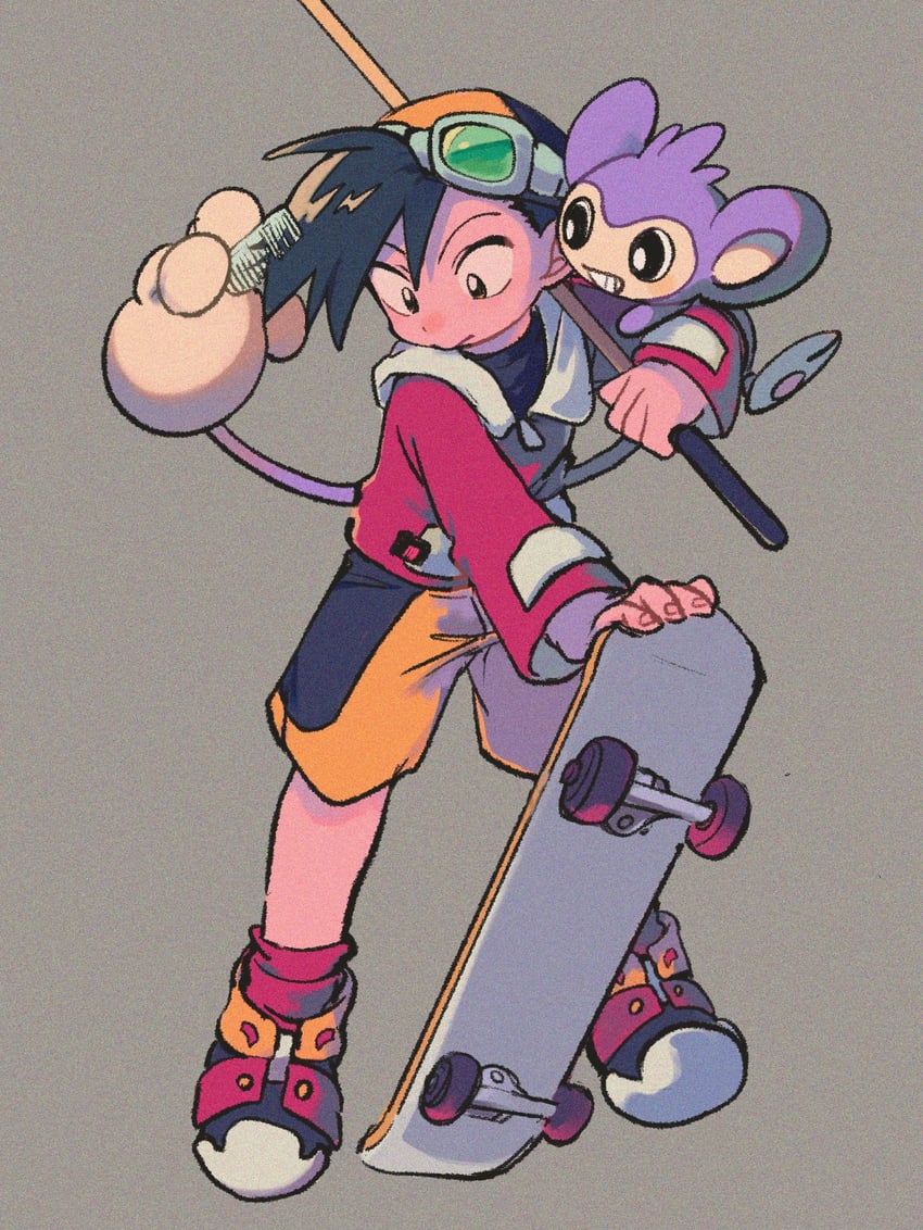 ethan and aipom (pokemon and 1 more) drawn by ok_ko19