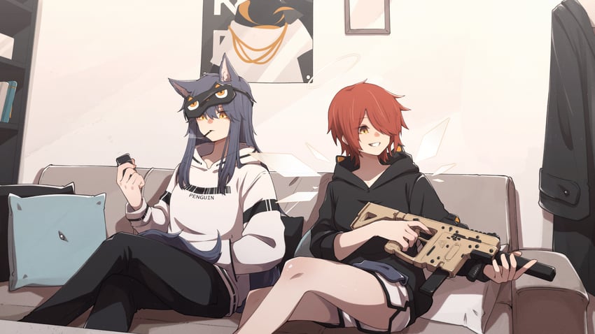 texas, exusiai, and emperor (arknights) drawn by if_f