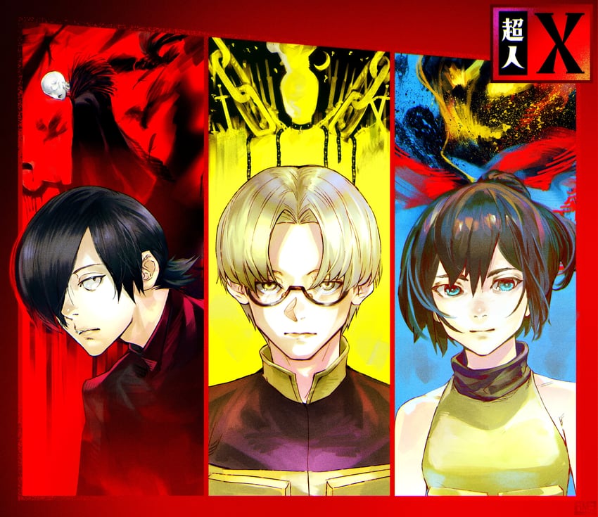kurohara tokio, higashi azuma, and otta ely (choujin x) drawn by ammenite