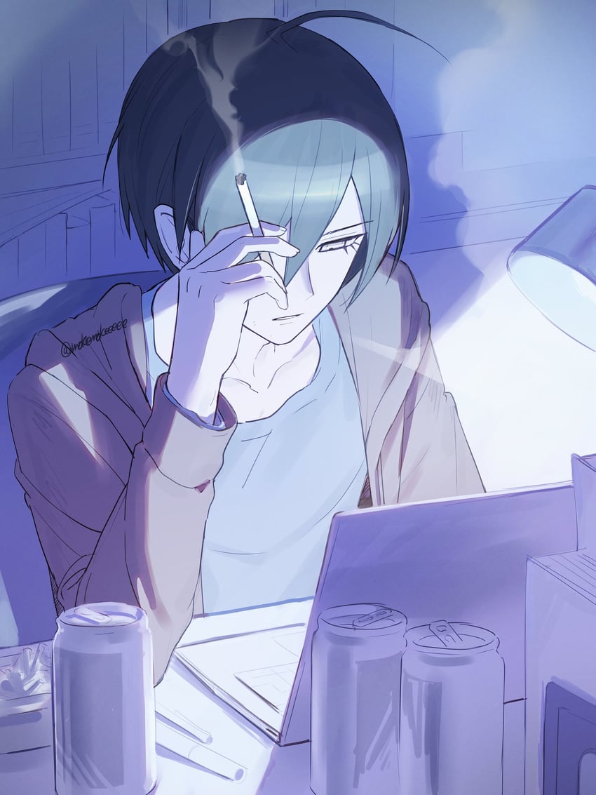 saihara shuichi (danganronpa and 1 more) drawn by mokemokeeeee