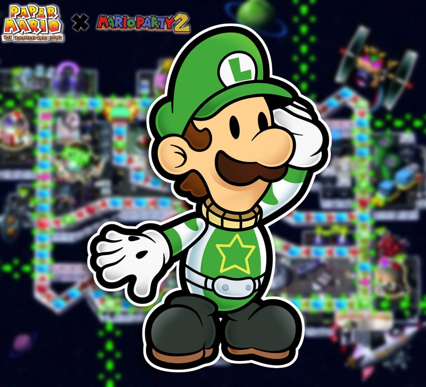 luigi and paper luigi (mario and 3 more) drawn by muzyoshi