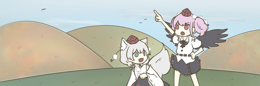 shameimaru aya, inubashiri momiji, maruyama aya, and wakamiya eve (touhou and 1 more) drawn by shimada_yuuka