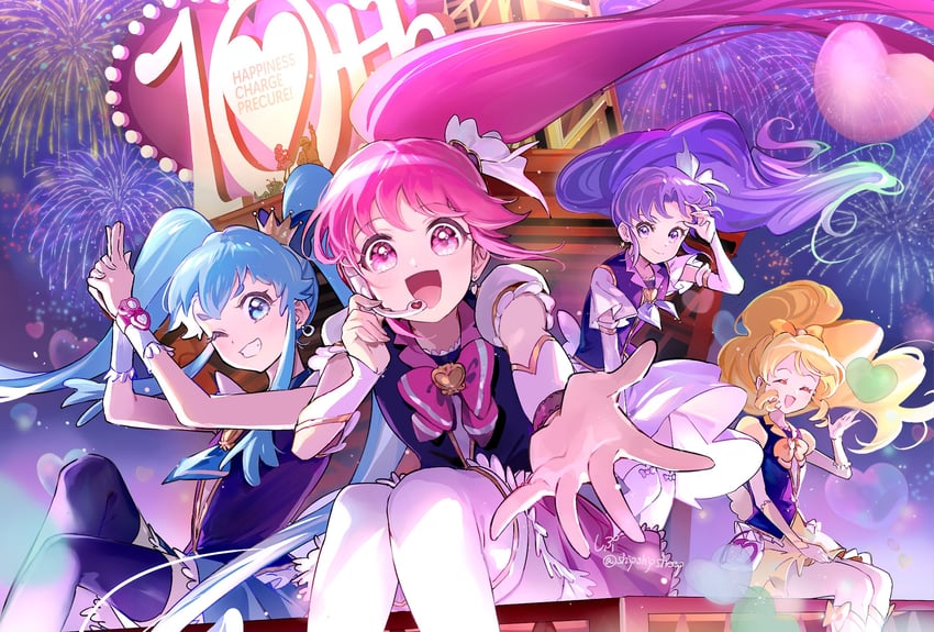 shirayuki hime, aino megumi, oomori yuuko, cure lovely, cure princess, and 3 more (precure and 1 more) drawn by shipu_(gassyumaron)