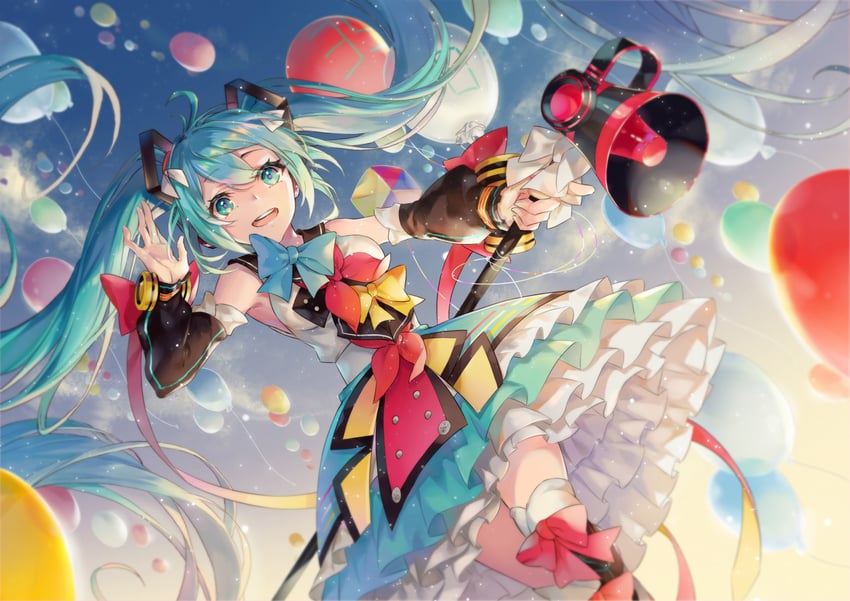 hatsune miku and magical mirai miku (vocaloid and 1 more) drawn by ouu_min
