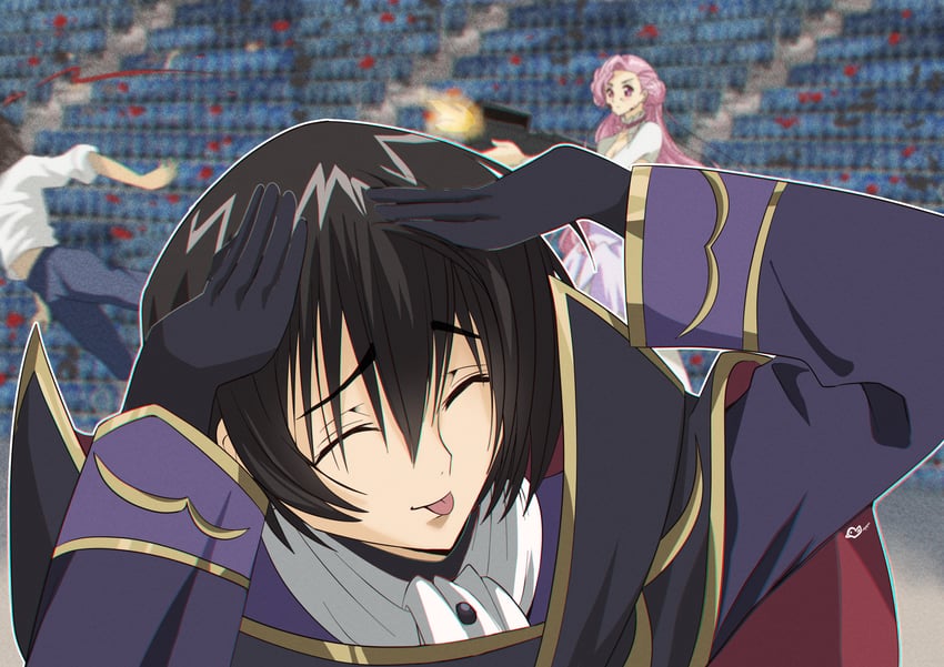 lelouch vi britannia, euphemia li britannia, and zero (code geass and 1 more) drawn by budgiepon