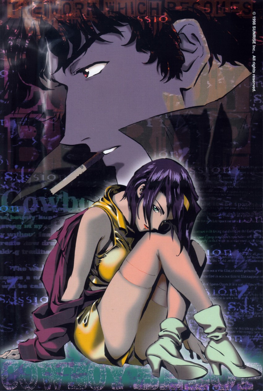 faye valentine and spike spiegel (cowboy bebop) drawn by kawamoto_toshihiro