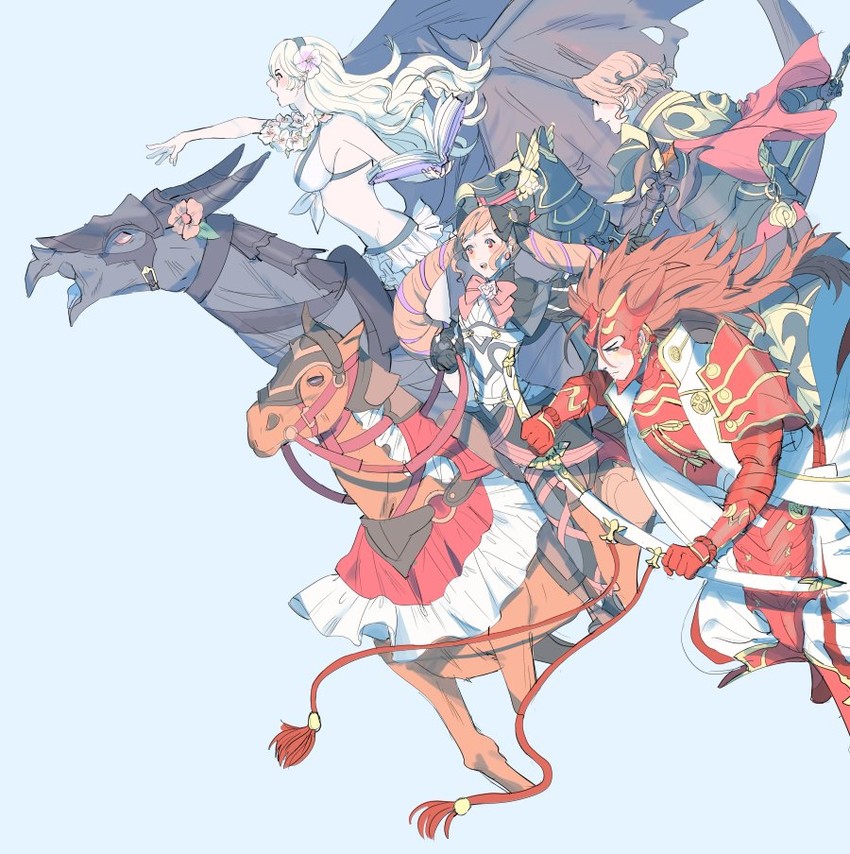 female corrin, elise, xander, and ryoma (fire emblem and 2 more) drawn by shy_(ribboneels)