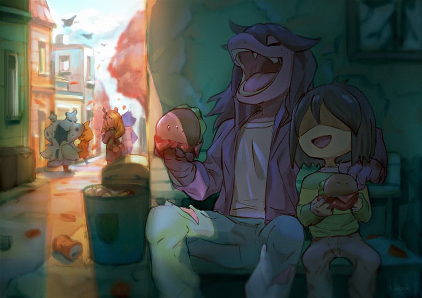 kris, susie, noelle holiday, and snowdrake (deltarune) drawn by lanbook