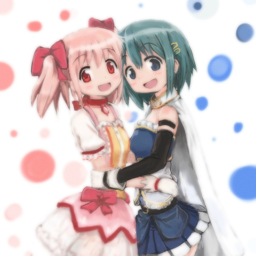 kaname madoka and miki sayaka (mahou shoujo madoka magica) drawn by hangaku