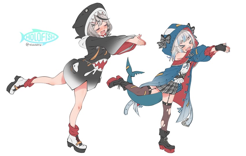 gawr gura and sakamata chloe (hololive and 2 more) drawn by vinhnyu