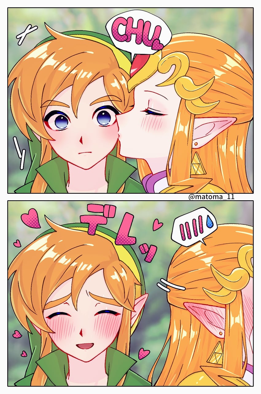 link and princess zelda (the legend of zelda and 2 more) drawn by matoma_11