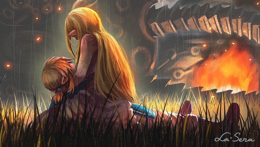 link, princess zelda, and guardian (the legend of zelda and 1 more) drawn by la-sera
