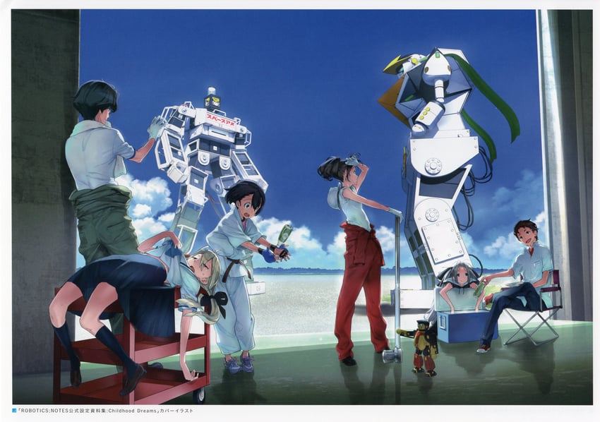 senomiya akiho, koujiro frau, yashio kaito, daitoku junna, yukifune airi, and 3 more (robotics;notes and 1 more) drawn by fukuda_tomonori