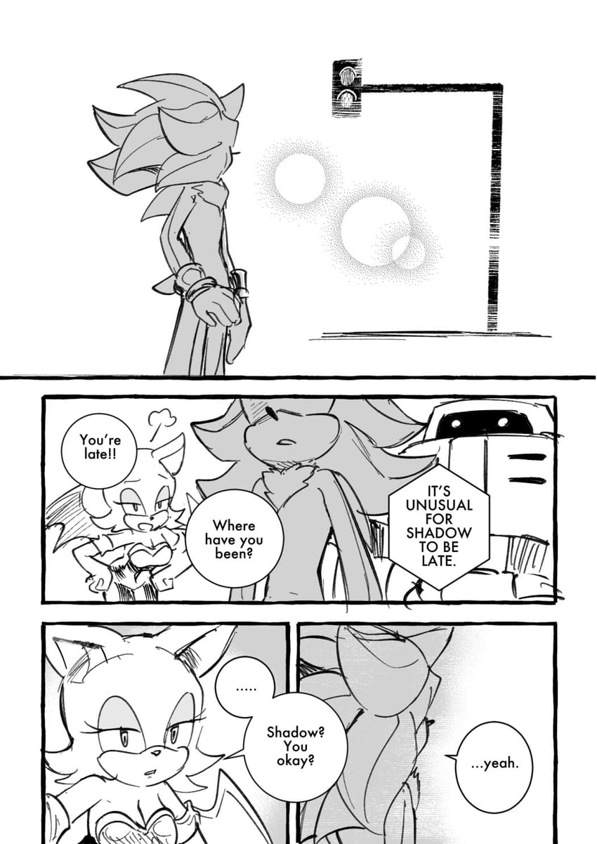 shadow the hedgehog, rouge the bat, and e-123 omega (sonic) drawn by junjousega