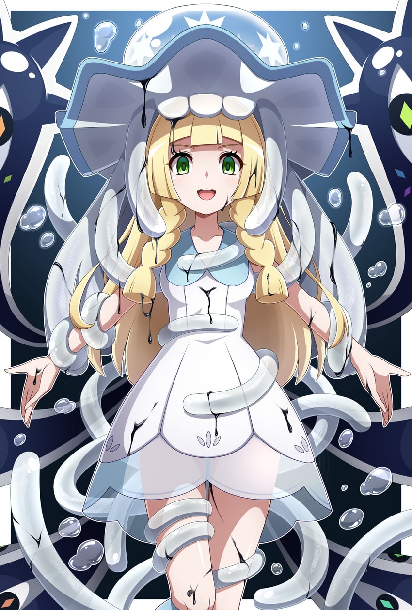 lillie and nihilego (pokemon and 1 more) drawn by shabana_may