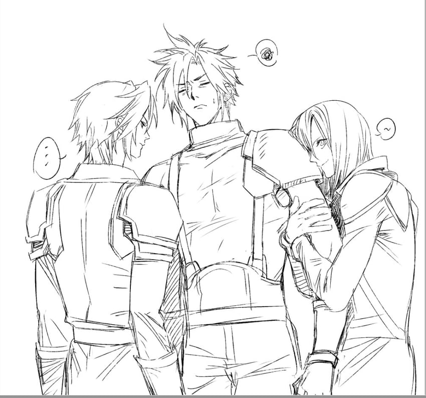 cloud strife, sephiroth, and kadaj (final fantasy and 3 more) drawn by soukeye