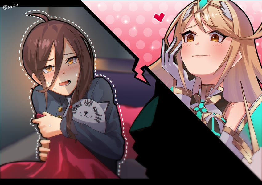 mythra and morag ladair (xenoblade chronicles and 1 more) drawn by hey_cre