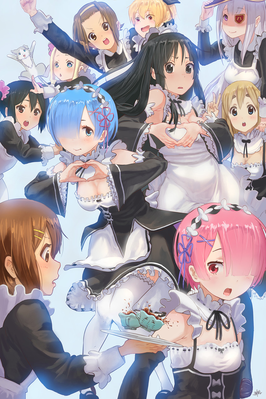 akiyama mio, rem, megumin, nakano azusa, hirasawa yui, and 8 more (k-on! and 2 more) drawn by justin_leyva_(steamy_tomato)