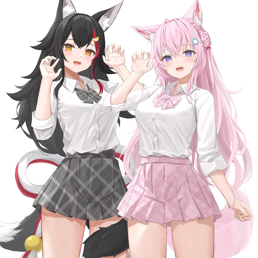 ookami mio and hakui koyori (hololive) drawn by norio_(noriosub)