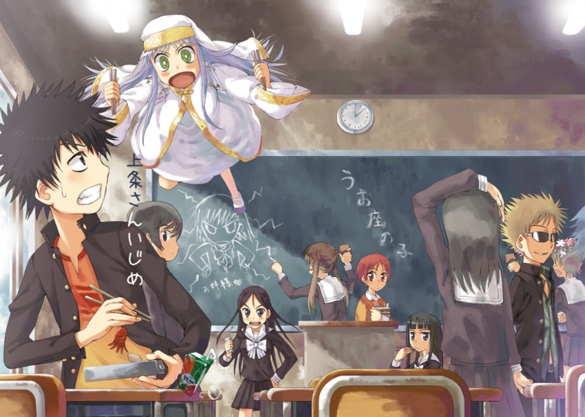 misaka mikoto, shirai kuroko, kamijou touma, index, uiharu kazari, and 5 more (toaru majutsu no index and 1 more) drawn by yamamoto_shima
