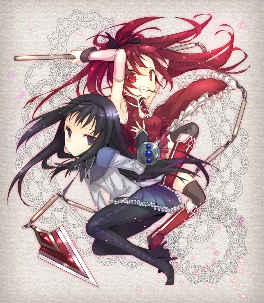 akemi homura and sakura kyoko (mahou shoujo madoka magica) drawn by hariko