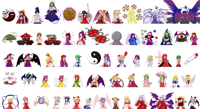 hakurei reimu, kirisame marisa, alice margatroid, kazami yuuka, shinki, and 39 more (touhou and 6 more) drawn by kaoru_(gensou_yuugen-an)
