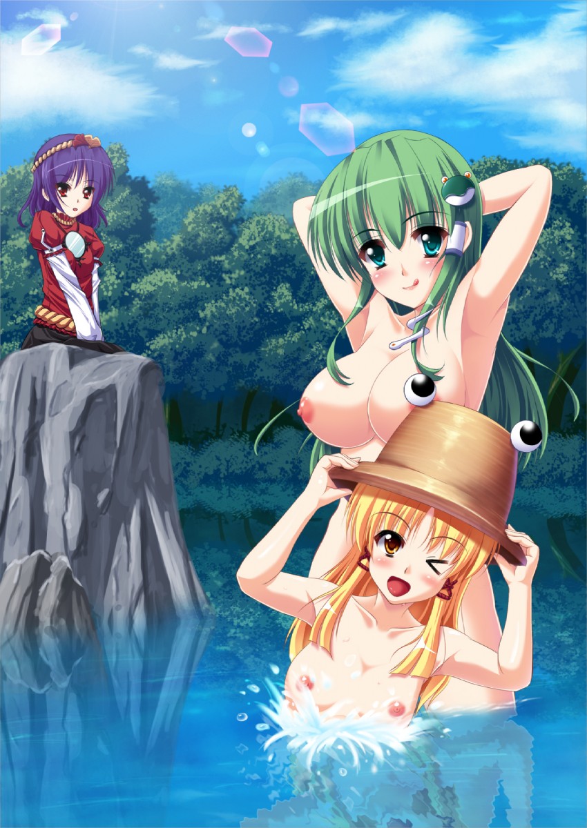 kochiya sanae, moriya suwako, and yasaka kanako (touhou) drawn by runa7